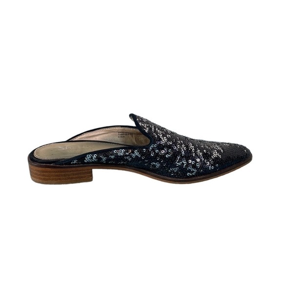 Shellys London Shoes - Shellys London Mule Loafers Shoes Sequin Pointed Toe Black Silver Sparkle Sz 36